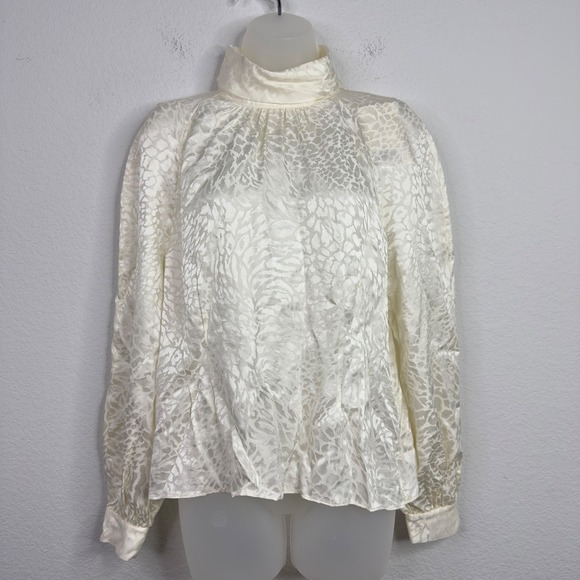 FRAME Shirt Womens M Cream Silk Mock Neck Foldover Romantic Cottagecore Edgy - Picture 1 of 7